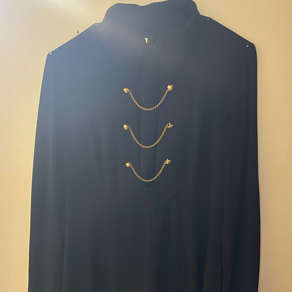 Black Long Sleeve Shirt With Gold Chains
